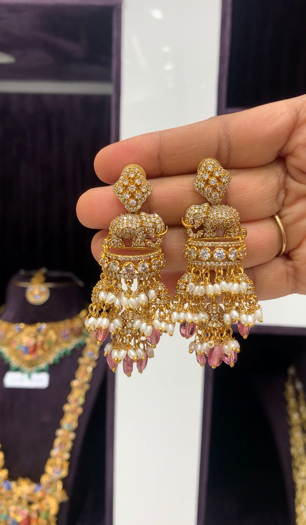 Beautiful CZ stone elephant ear hangings with pushback