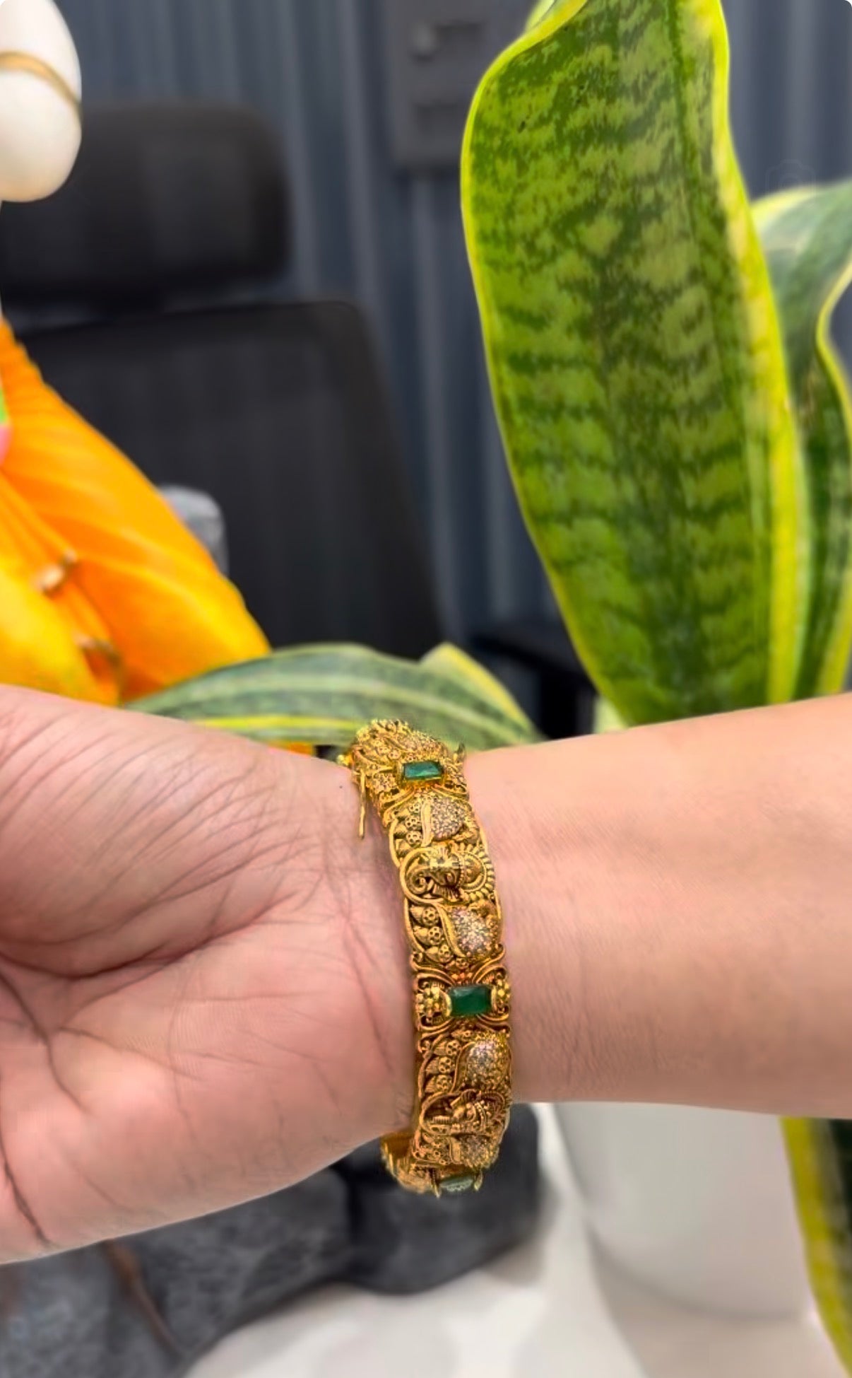 Beautiful green stone openable bangle