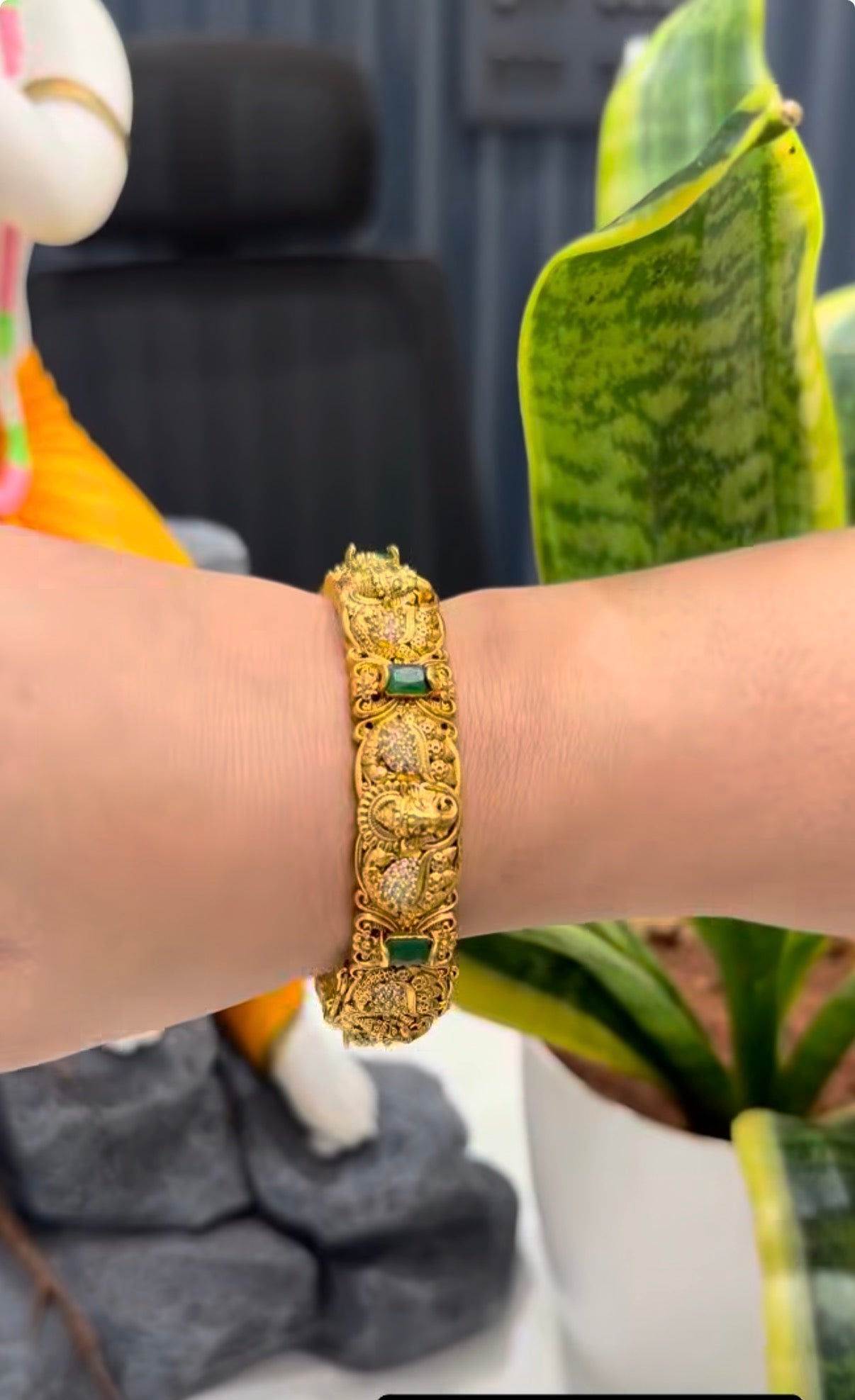 Beautiful green stone openable bangle