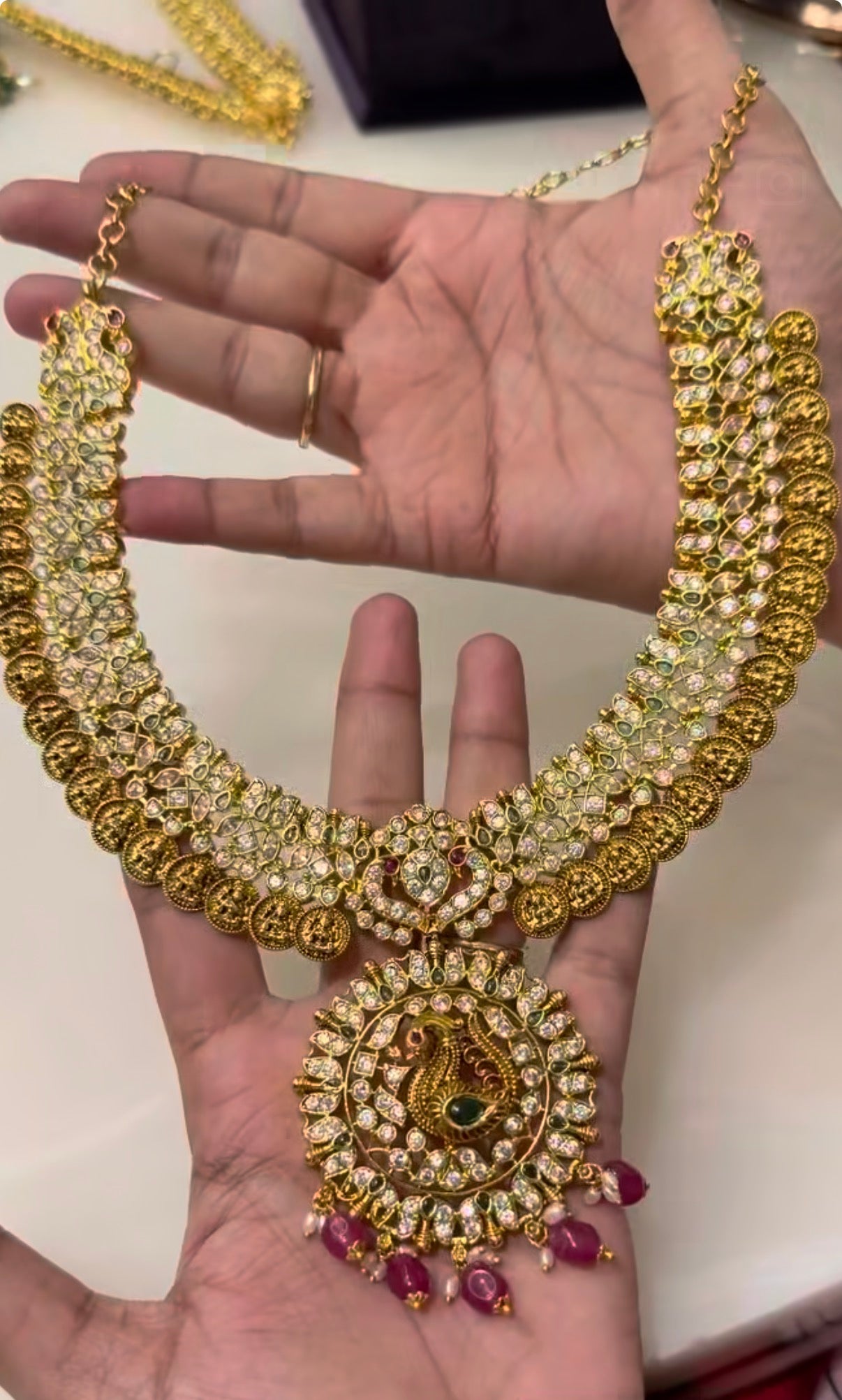 Beautiful peacock design kasula necklace with pushback earrings