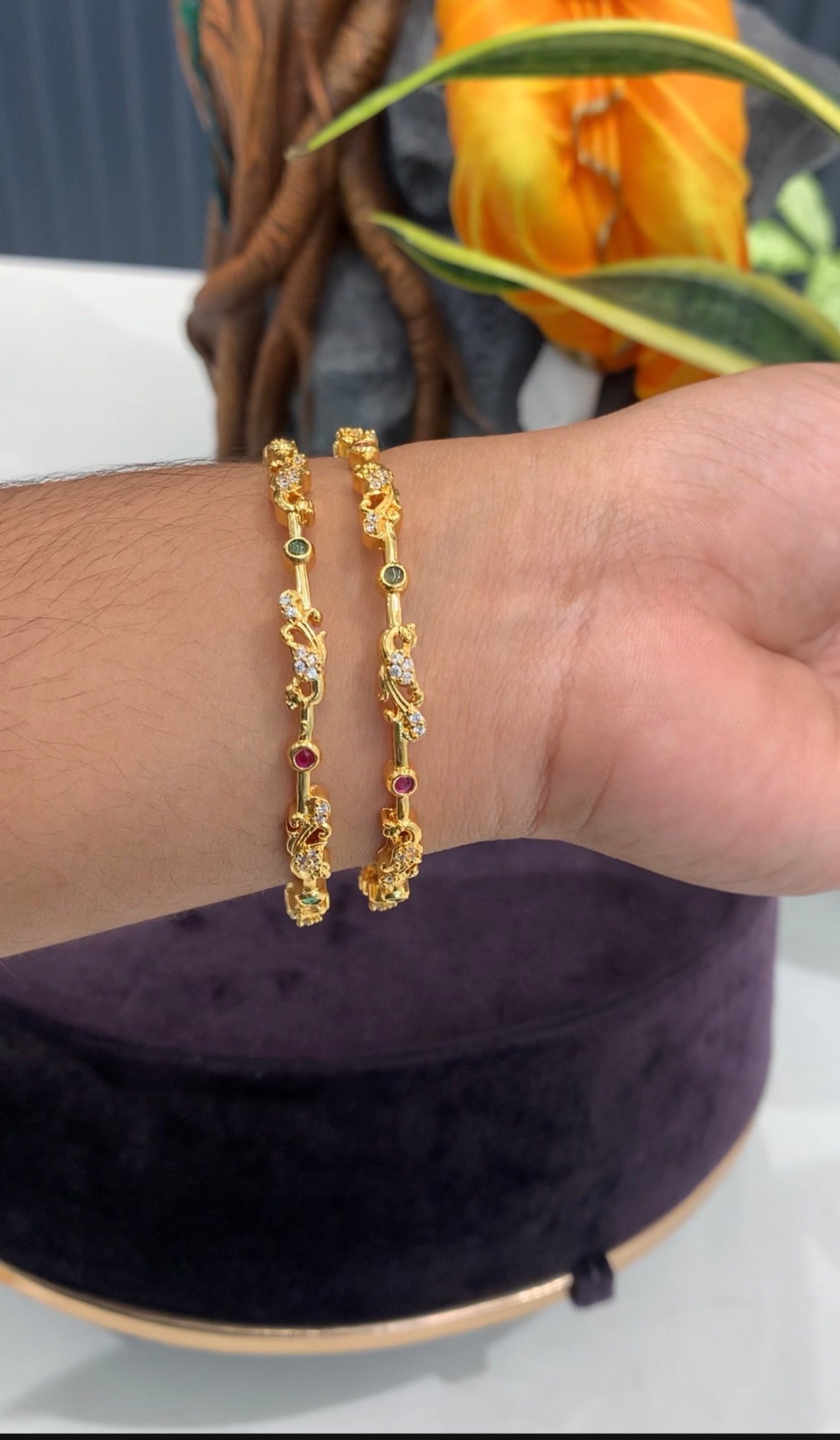 Beautiful peacock design multi stone bangles