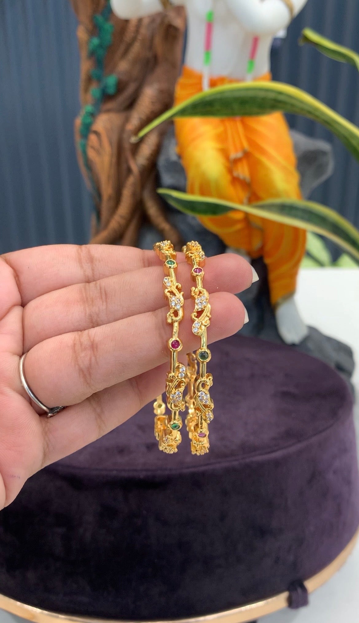Beautiful peacock design multi stone bangles