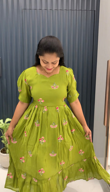 Beautiful Mul chenderi frock