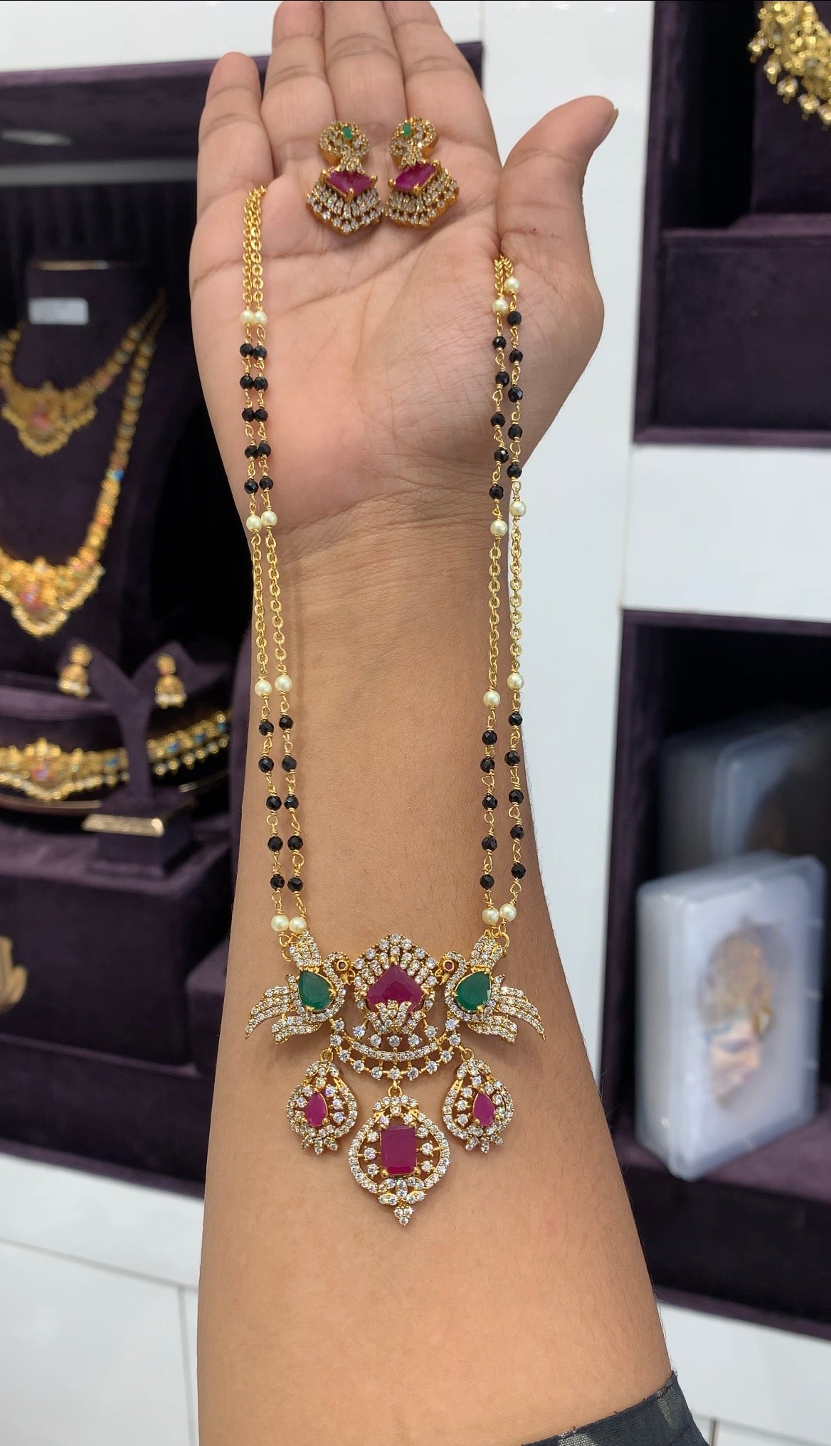 Beautiful multi color CZ stones pendant set with handmaking blackbeads chain 18 inchs long
