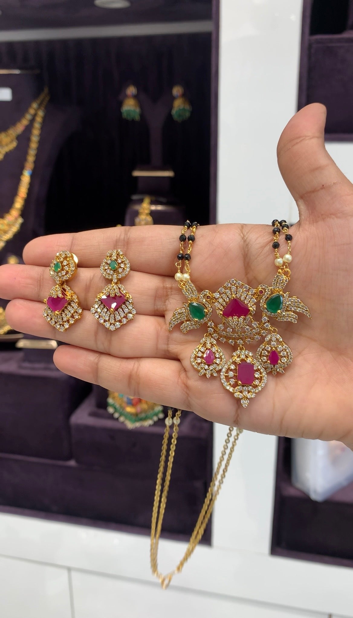 Beautiful multi color CZ stones pendant set with handmaking blackbeads chain 18 inchs long