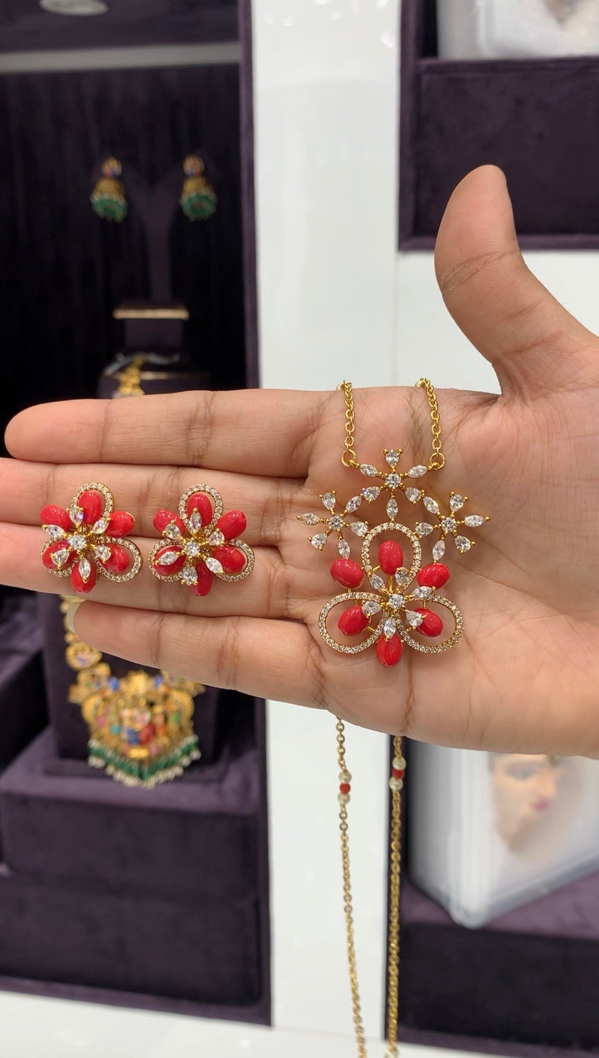 Beautiful white stone Pagadam pendant set with handmaking pearls Chandraharam chain 18 inchs long