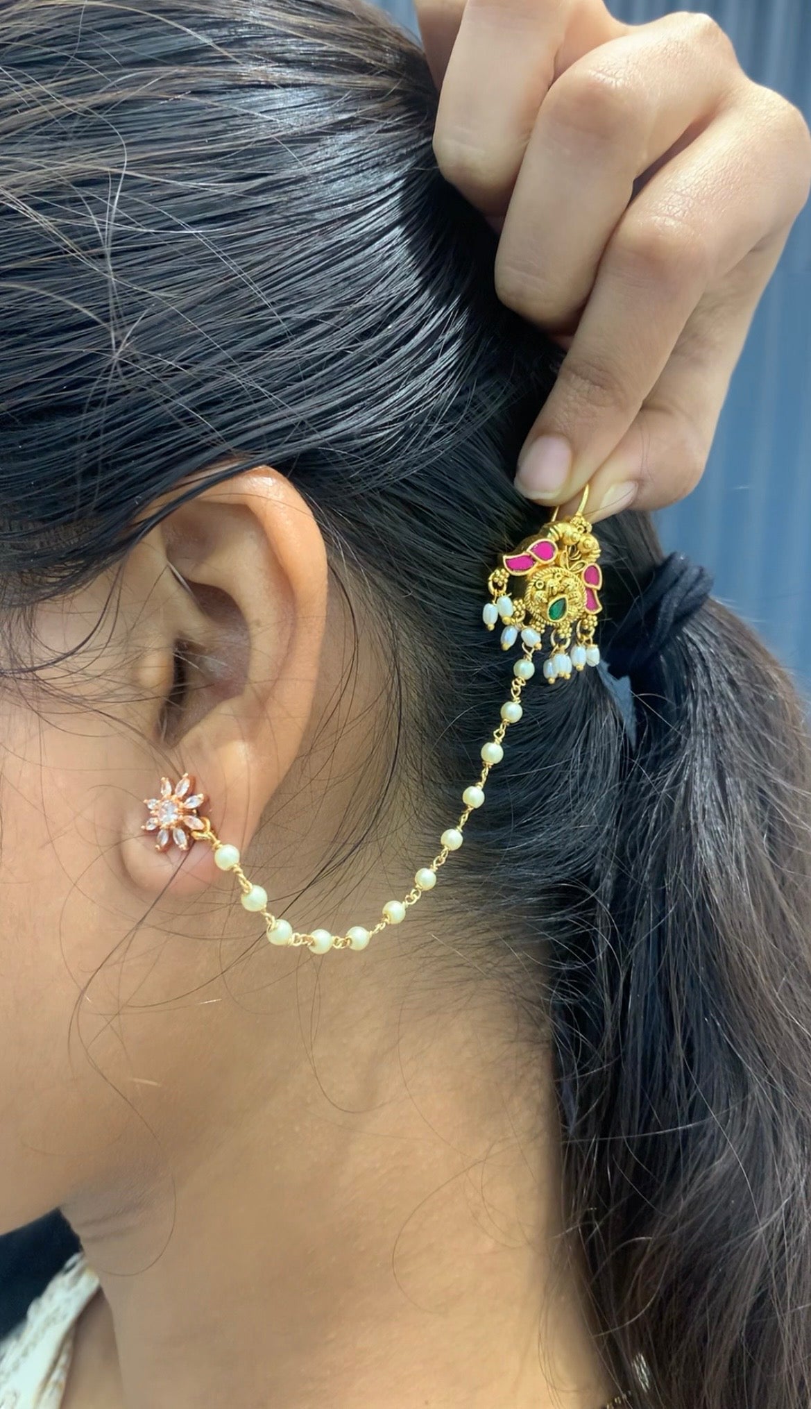 Beautiful handmaking white pearls with jadav stone Matilu/champaswaralu