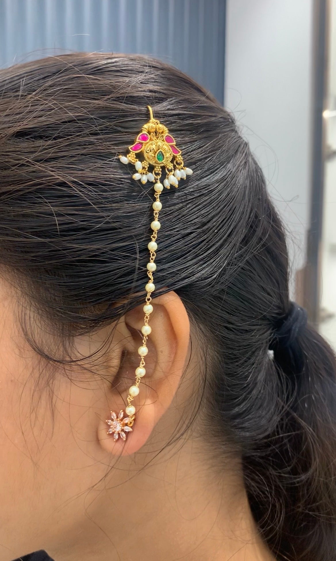 Beautiful handmaking white pearls with jadav stone Matilu/champaswaralu