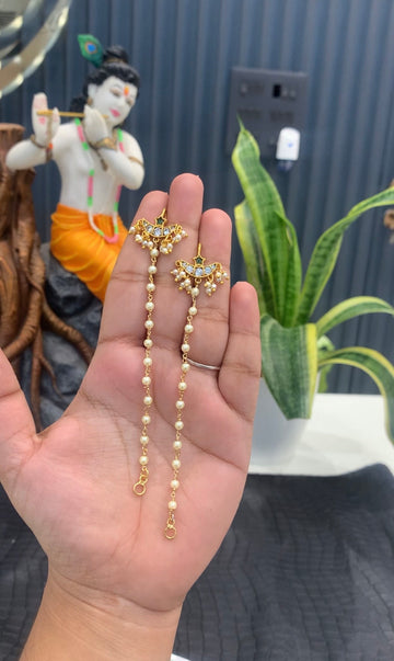 Beautiful uncut stone with handmaking white pearls chain Matilu/champaswaralu