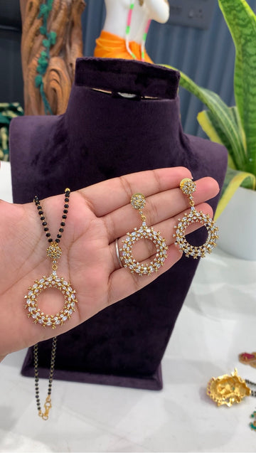 Beautiful CZ stones pendant set with black crystal beads chain 18 inchs long