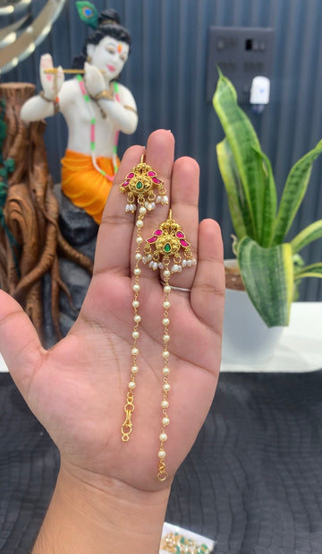 Beautiful handmaking white pearls with jadav stone Matilu/champaswaralu