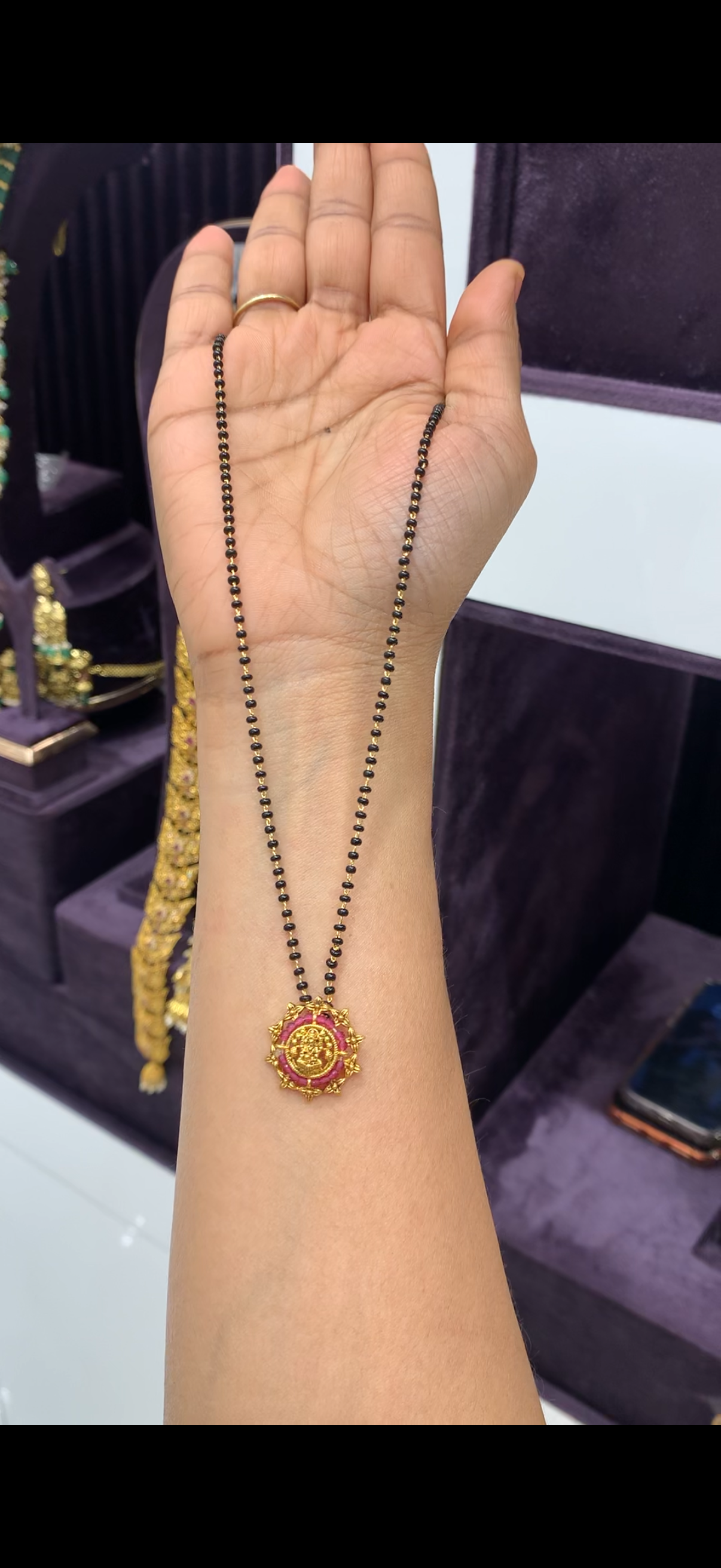 18inch black beads with lakshmi idol locket