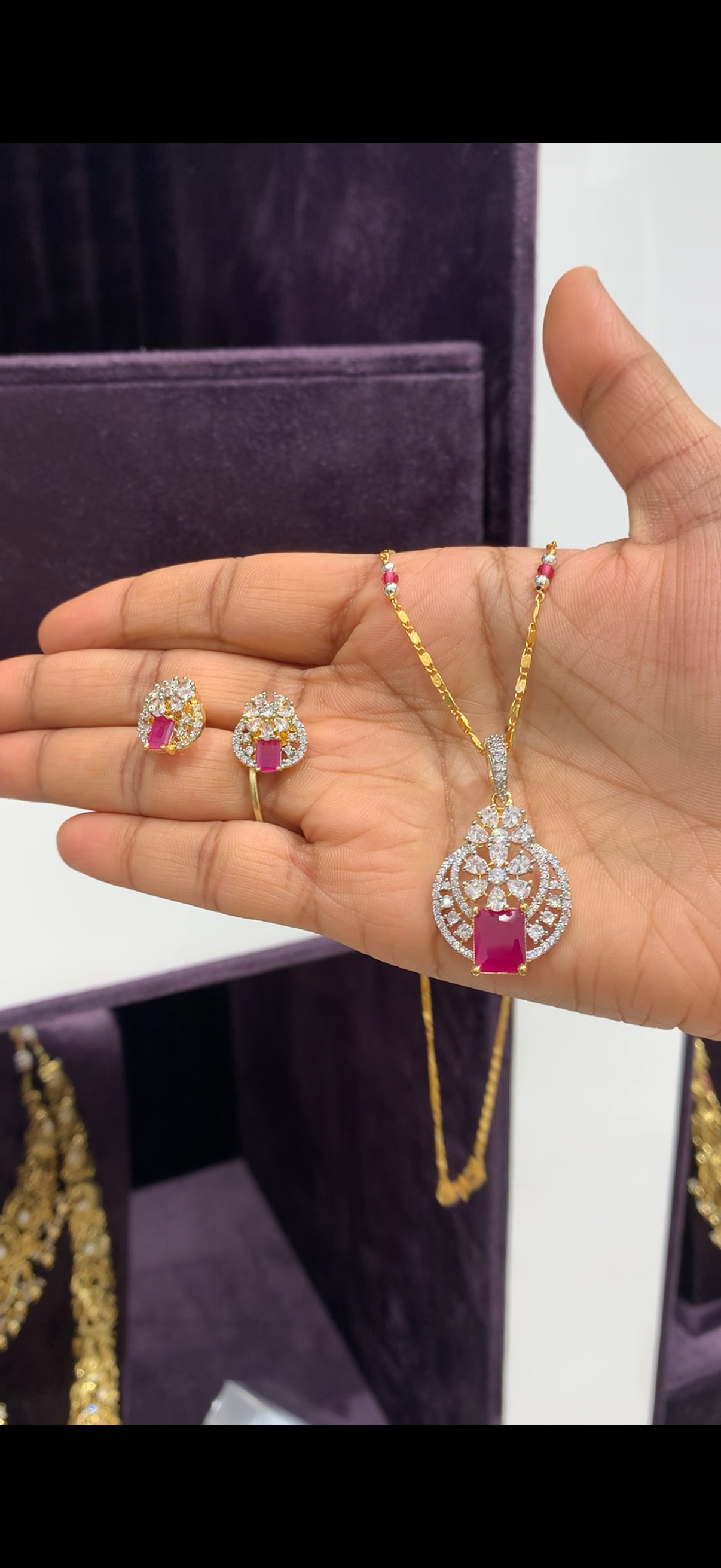 18inch micro plated gold chain with diamond replica Locket and earrings