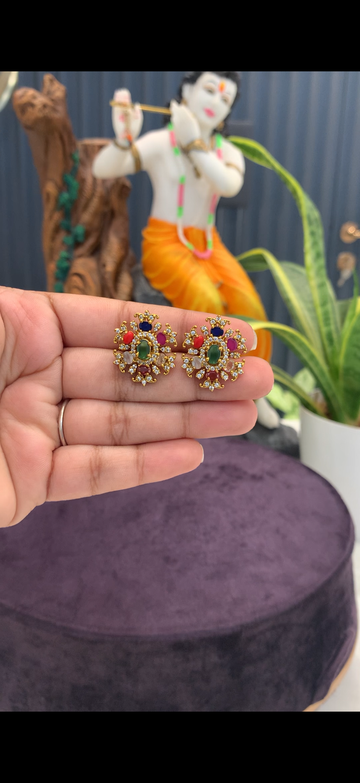 Beautiful Navarathna studs with pushback