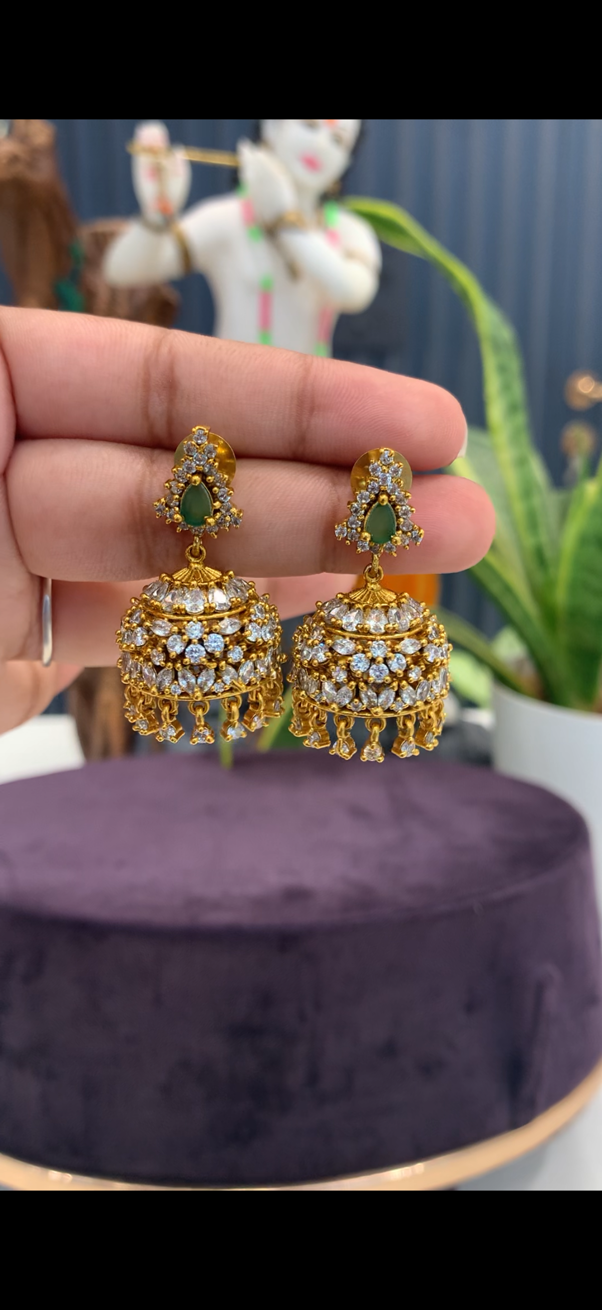 Cute uncut stone jhumkis with stone droppings