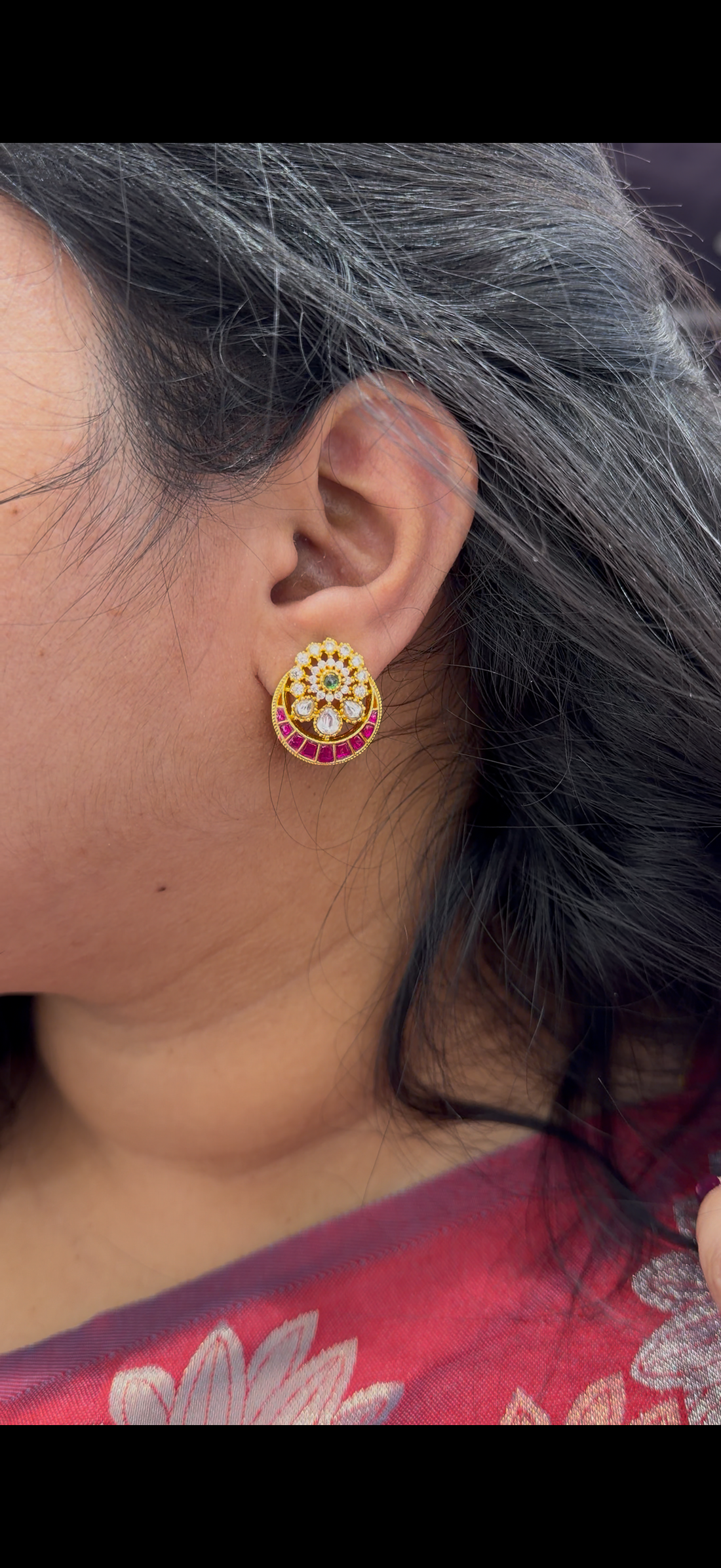 Beautiful Jadav and CZ stone studs with push back