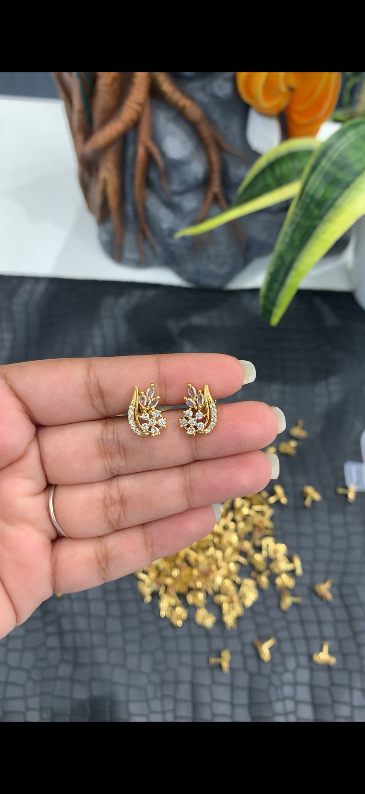 Cute Full white stone studs with screwback