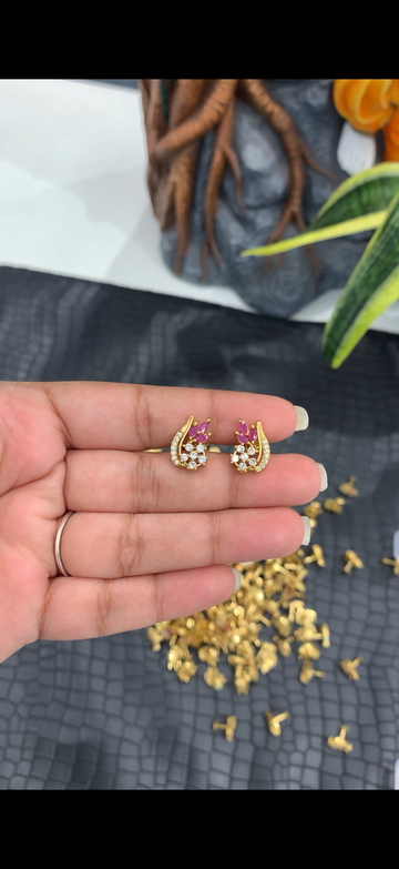 Cute pink and white stone studs with screw back