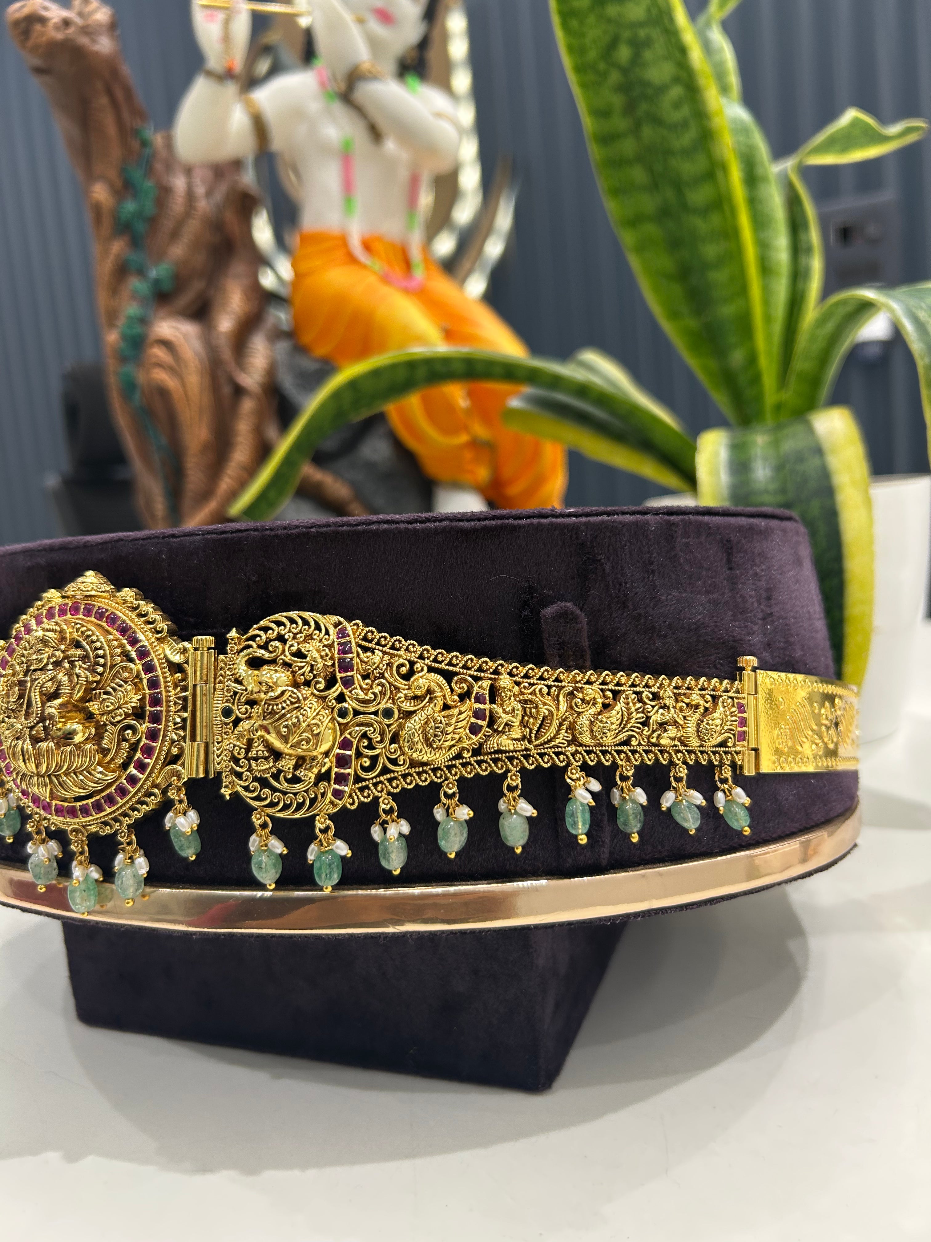 Beautiful Lakshmi devi , pota stone adult vaddanam with aqua beads