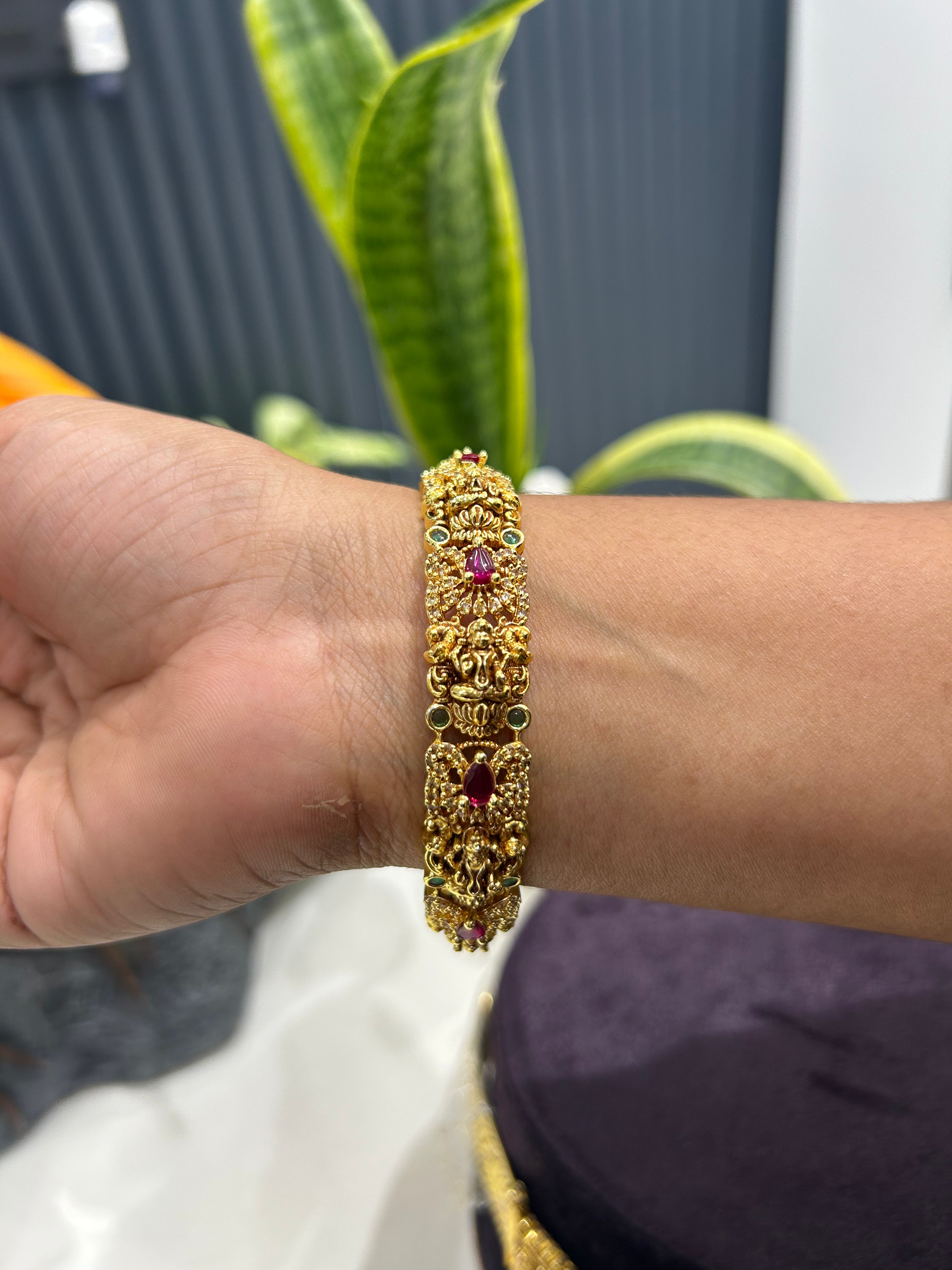 Beautiful Lakshmi devi openable bangle with ruby stone