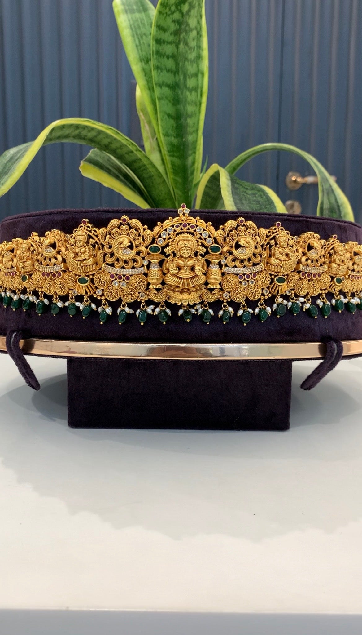 Beautiful peacock design,Lakshmi devi adult vaddanam with green beads finishing