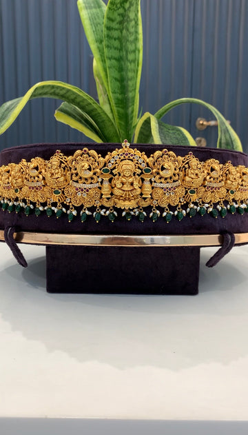 Beautiful peacock design,Lakshmi devi adult vaddanam with green beads finishing