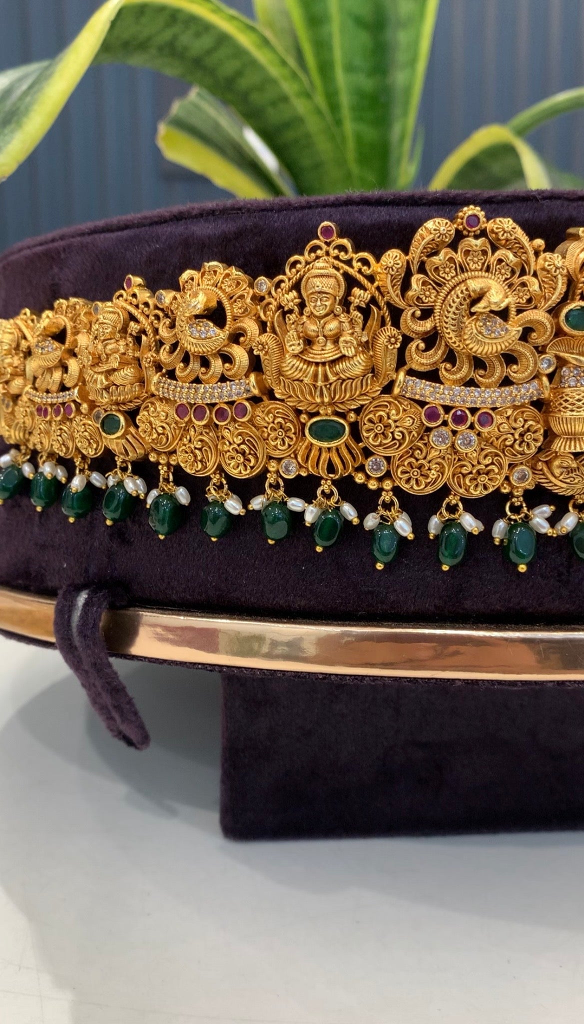 Beautiful peacock design,Lakshmi devi adult vaddanam with green beads finishing