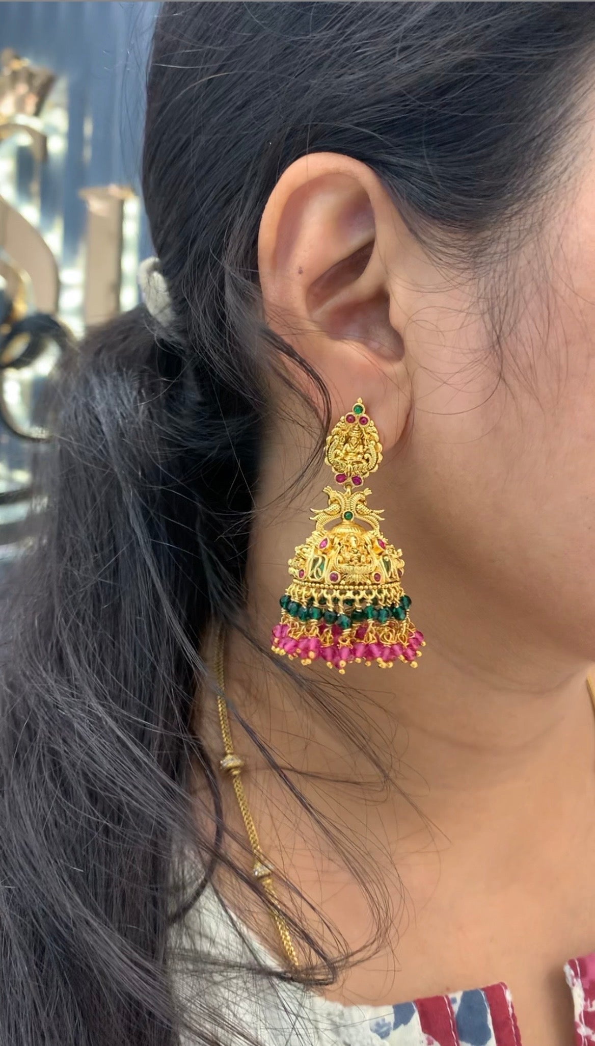 Beautiful Lakshmi devi jumkis with pushback