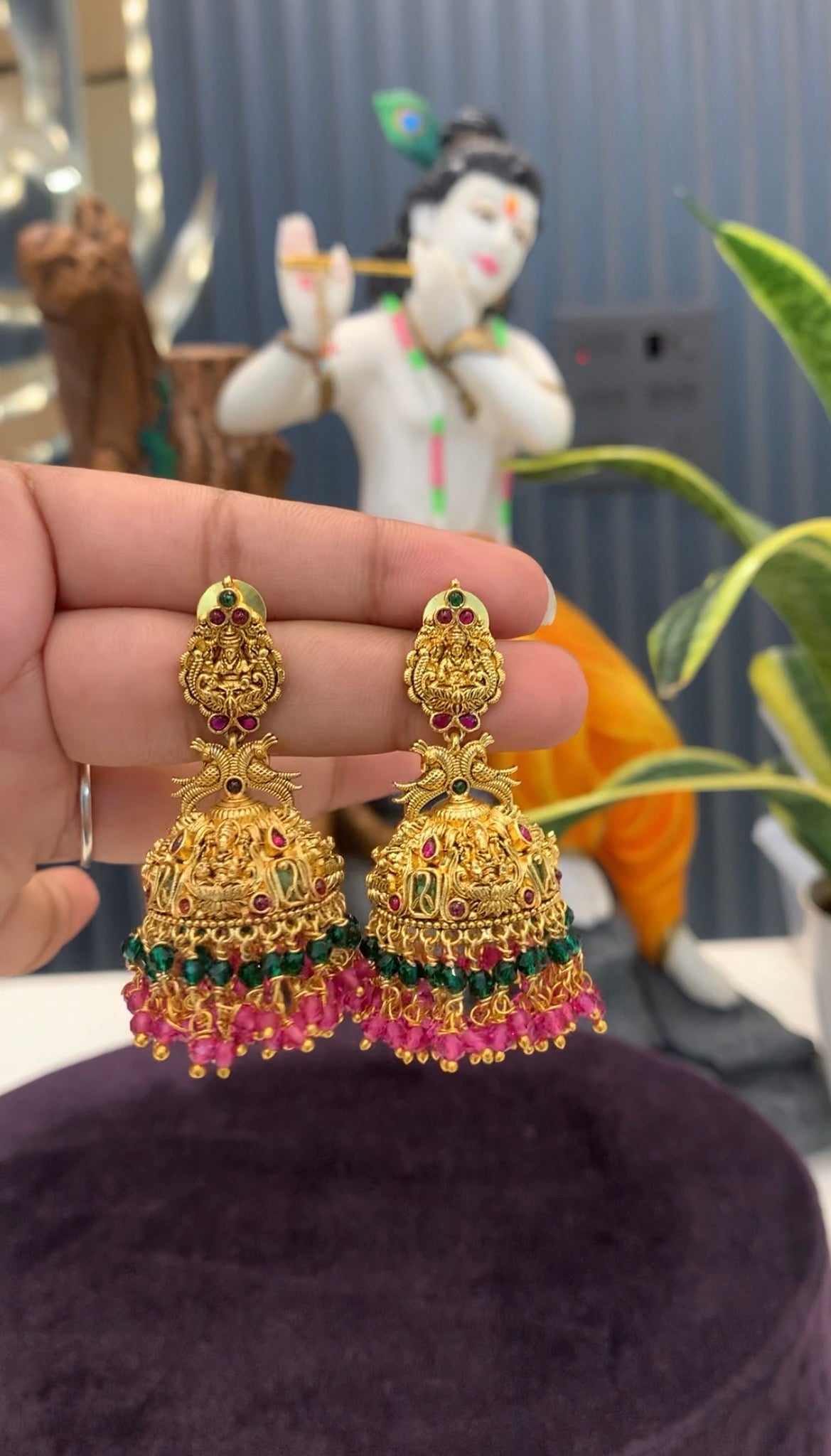 Beautiful Lakshmi devi jumkis with pushback