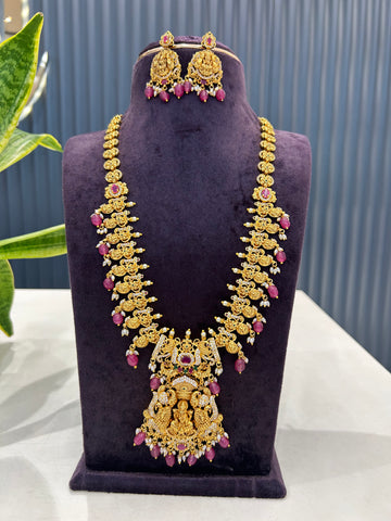 Beautiful mango design & Lakshmi devi model long haram with screwback earrings