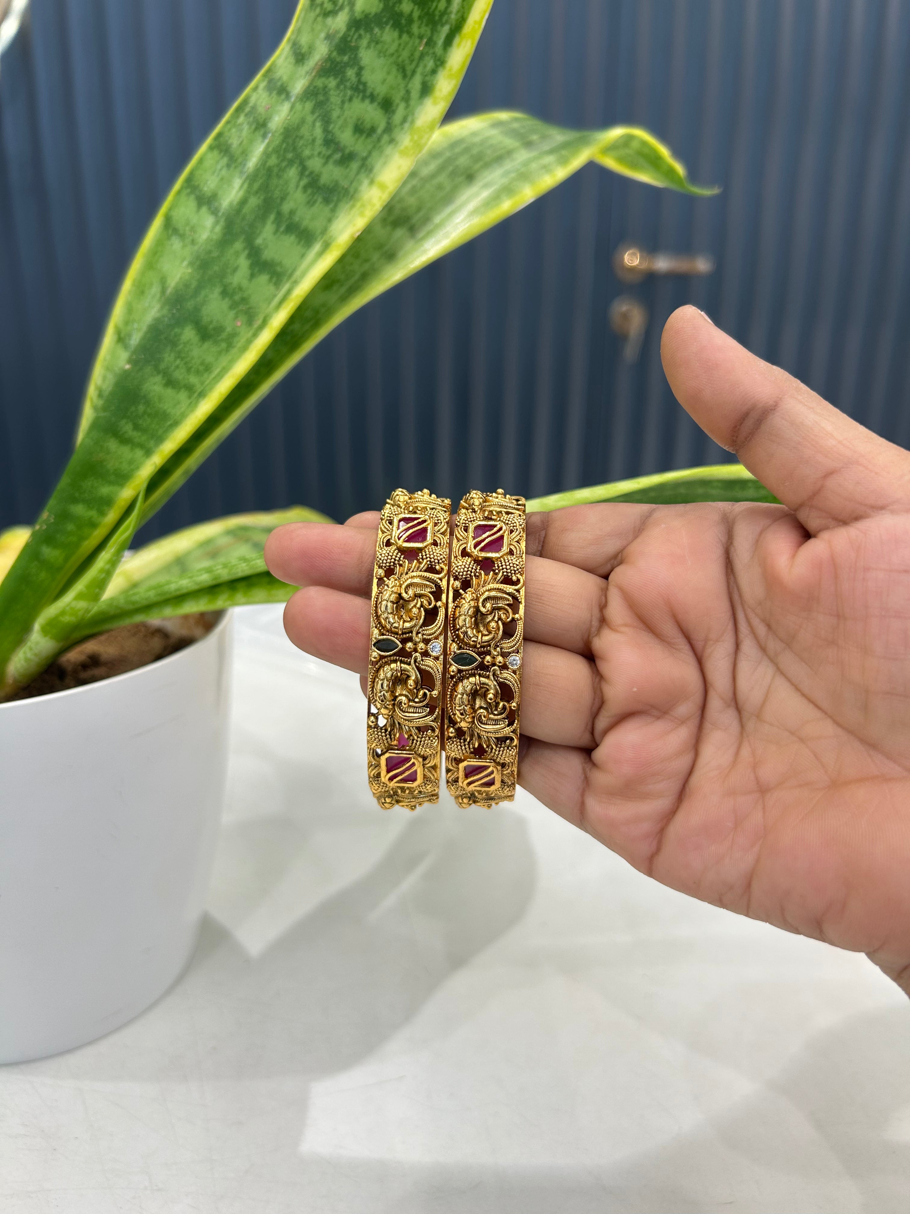 Beautiful peacock design multi color stones bangle (single bangle)