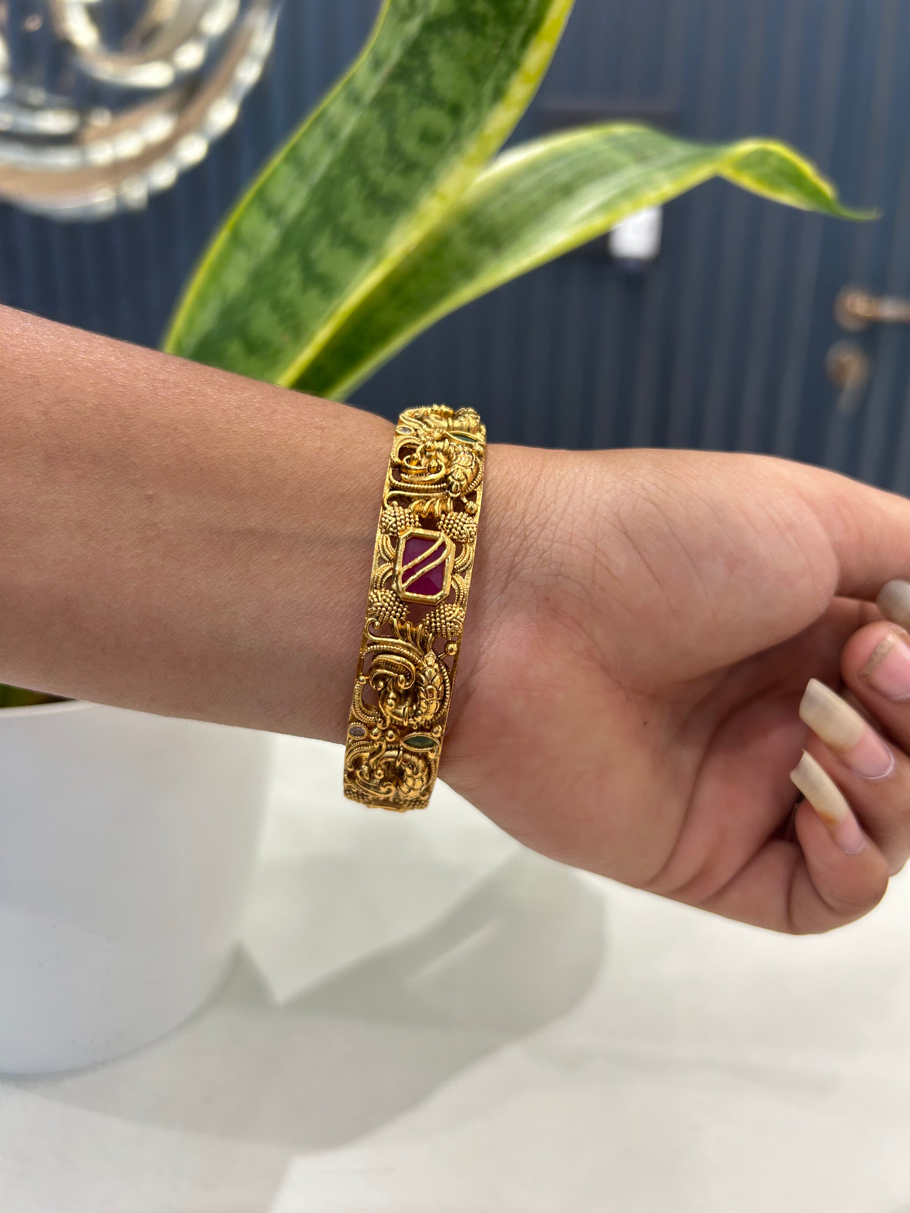 Beautiful peacock design multi color stones bangle (single bangle)
