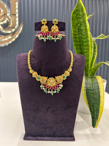 Beautiful peacock design pota stone necklace with pushback earrings