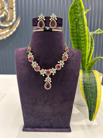 Beautiful CZ stones necklace with pushback earrings