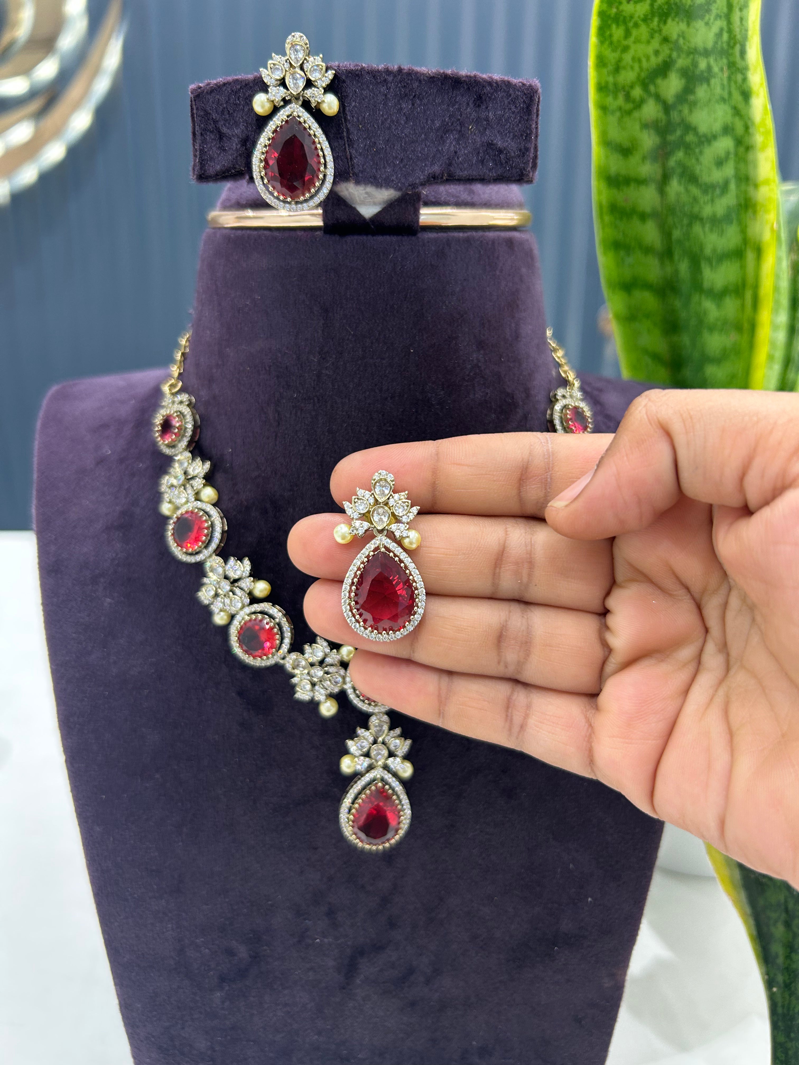 Beautiful CZ stones necklace with pushback earrings