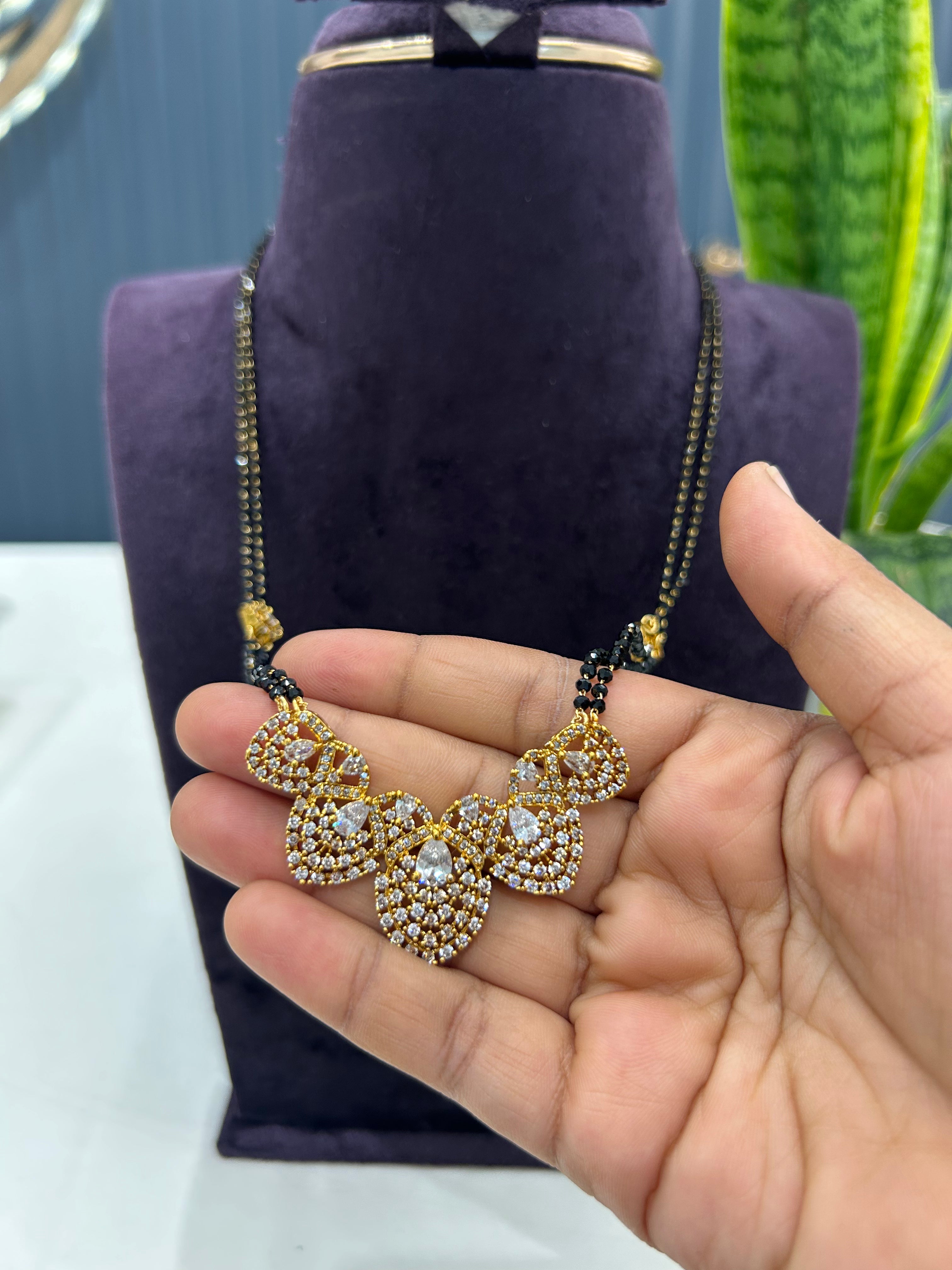 Beautiful Diamond Replica pendant with 2 layers Blackbeads chain 18 inchs long