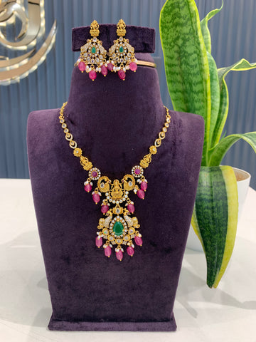 Beautiful Lakshmi devi necklace set with pushback earrings
