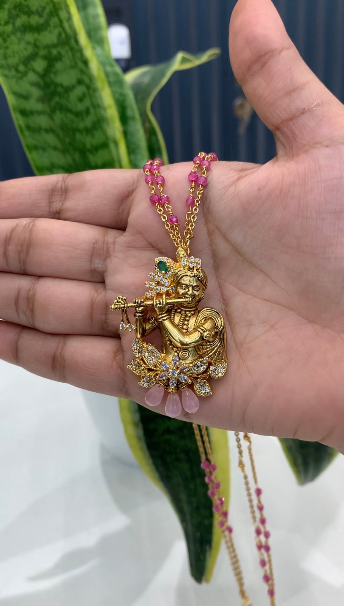 Beautiful Krishna Pendent with handmaking crystal beads ,Chandraharam chain 18 inchs long