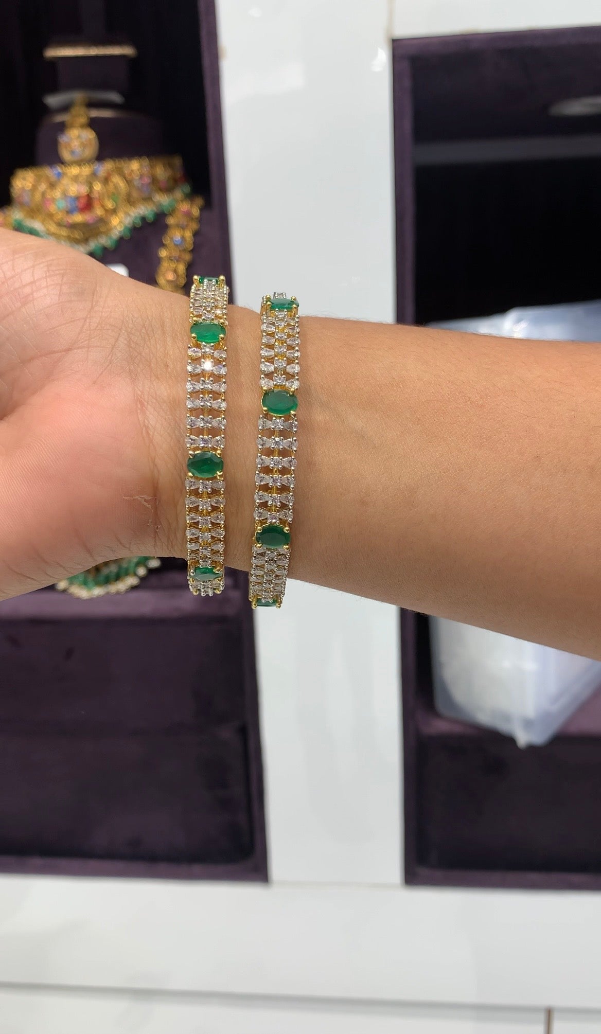 Beautiful green & white stone GJ polish bangles
