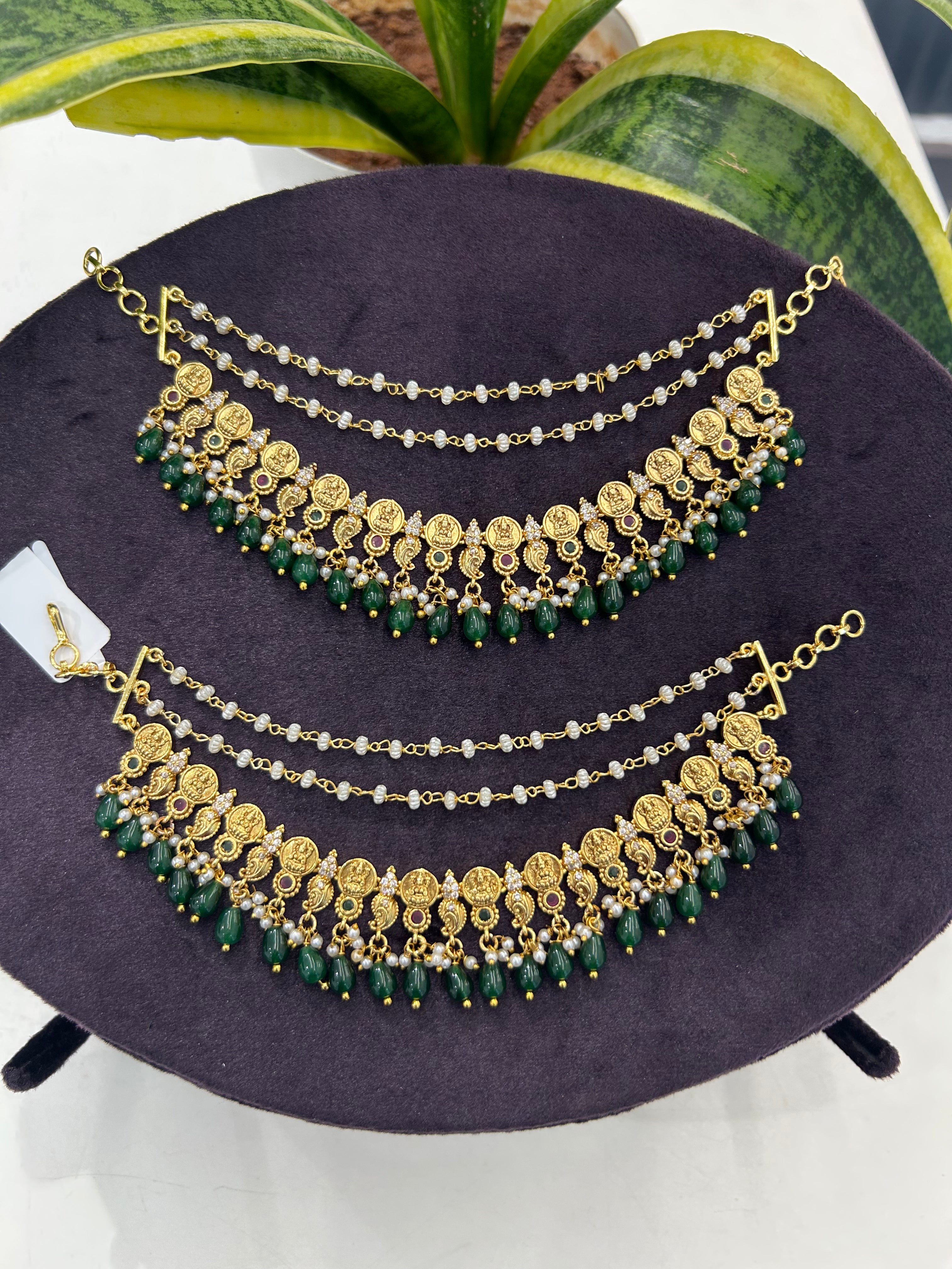 Beautiful kasula model Champaswaralu with green beads finishing