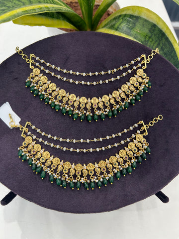 Beautiful kasula model Champaswaralu with green beads finishing