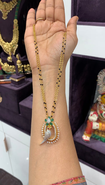 Beautiful parrot design pendant with handmaking blackbeads &Chandraharam chain 18 inchs long