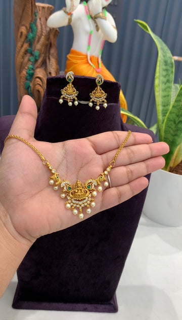 Beautiful simple Lakshmi devi necklace with pushback earrings