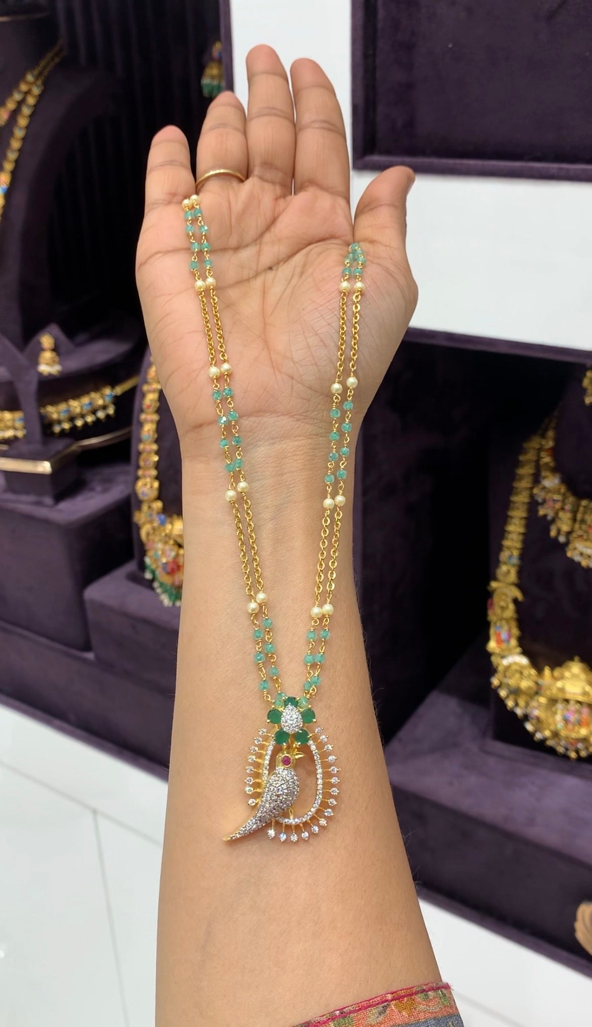 Beautiful parrot design pendant with handmaking beads & Chandraharam chain 18 inchs long