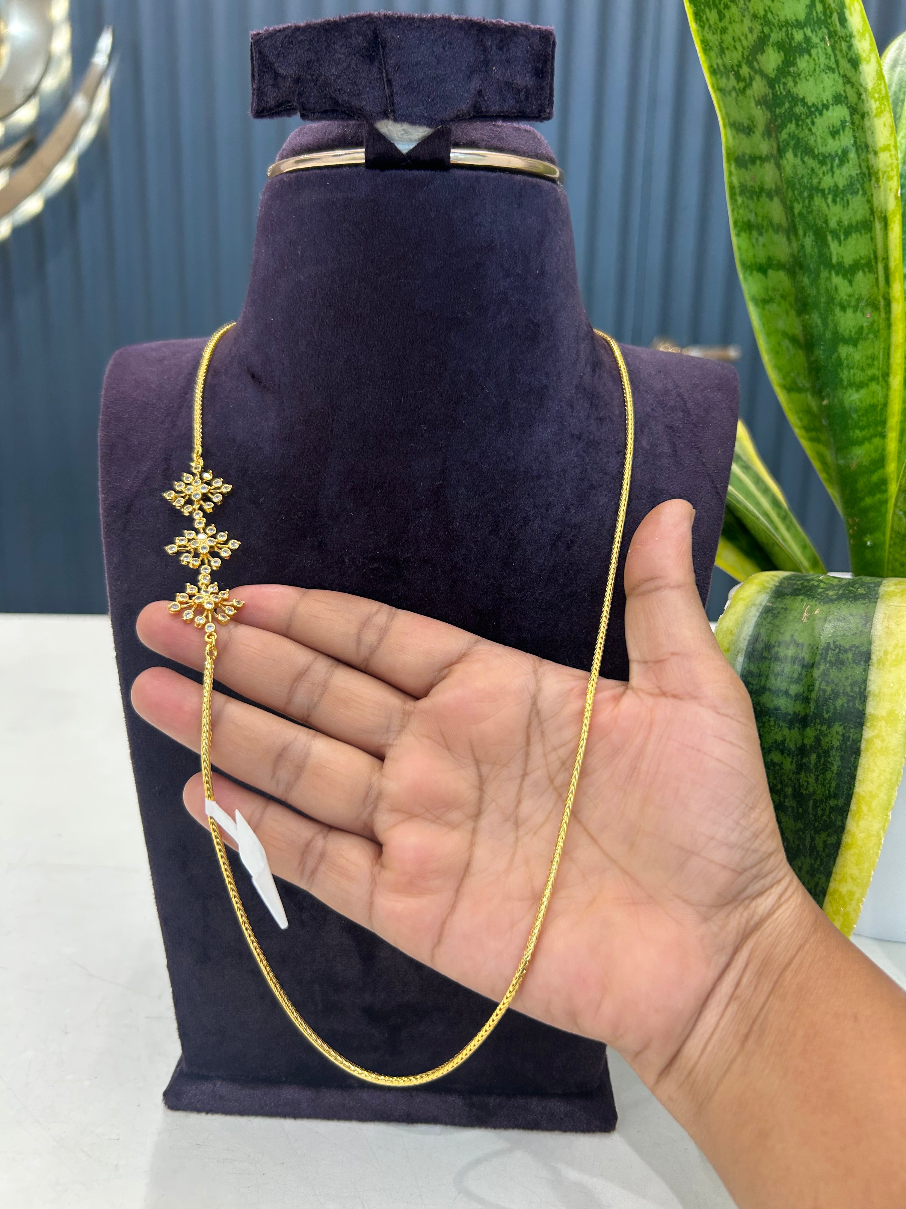 Beautiful white stones side pendant thali chain 24 inchs long