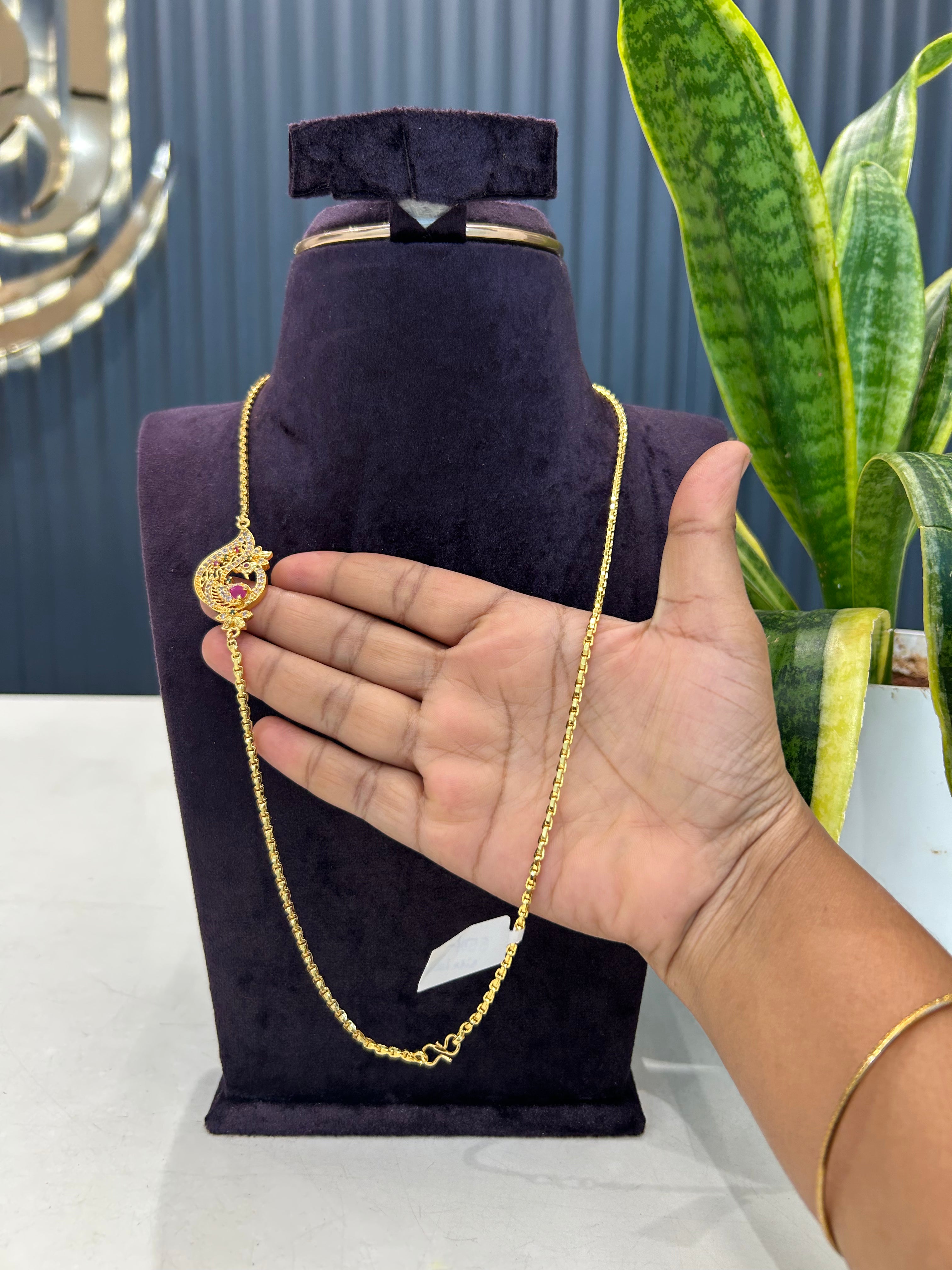 Beautiful peacock design side pendant thali chain 24 inchs long