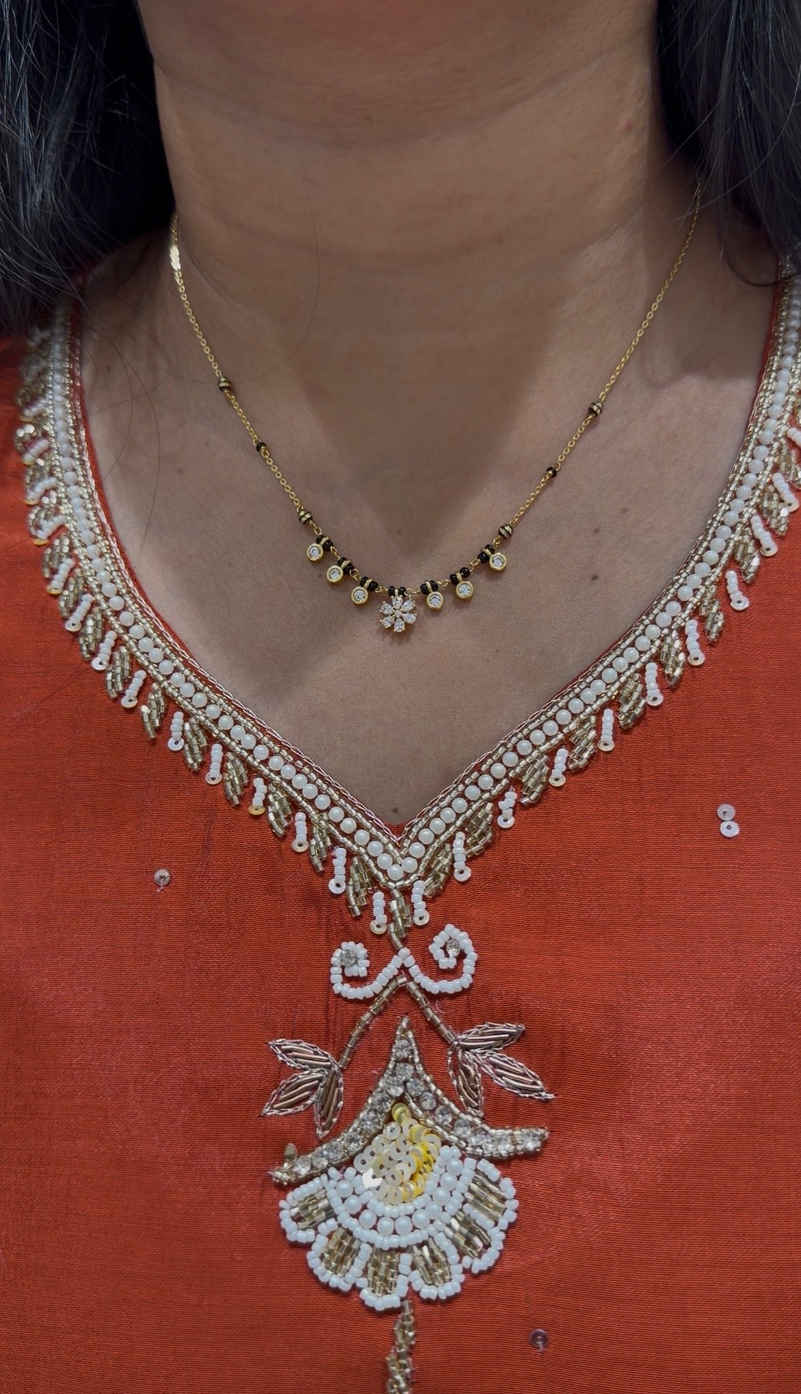 Beautiful simple blackbeads with Chandraharam chain 18 inchs long