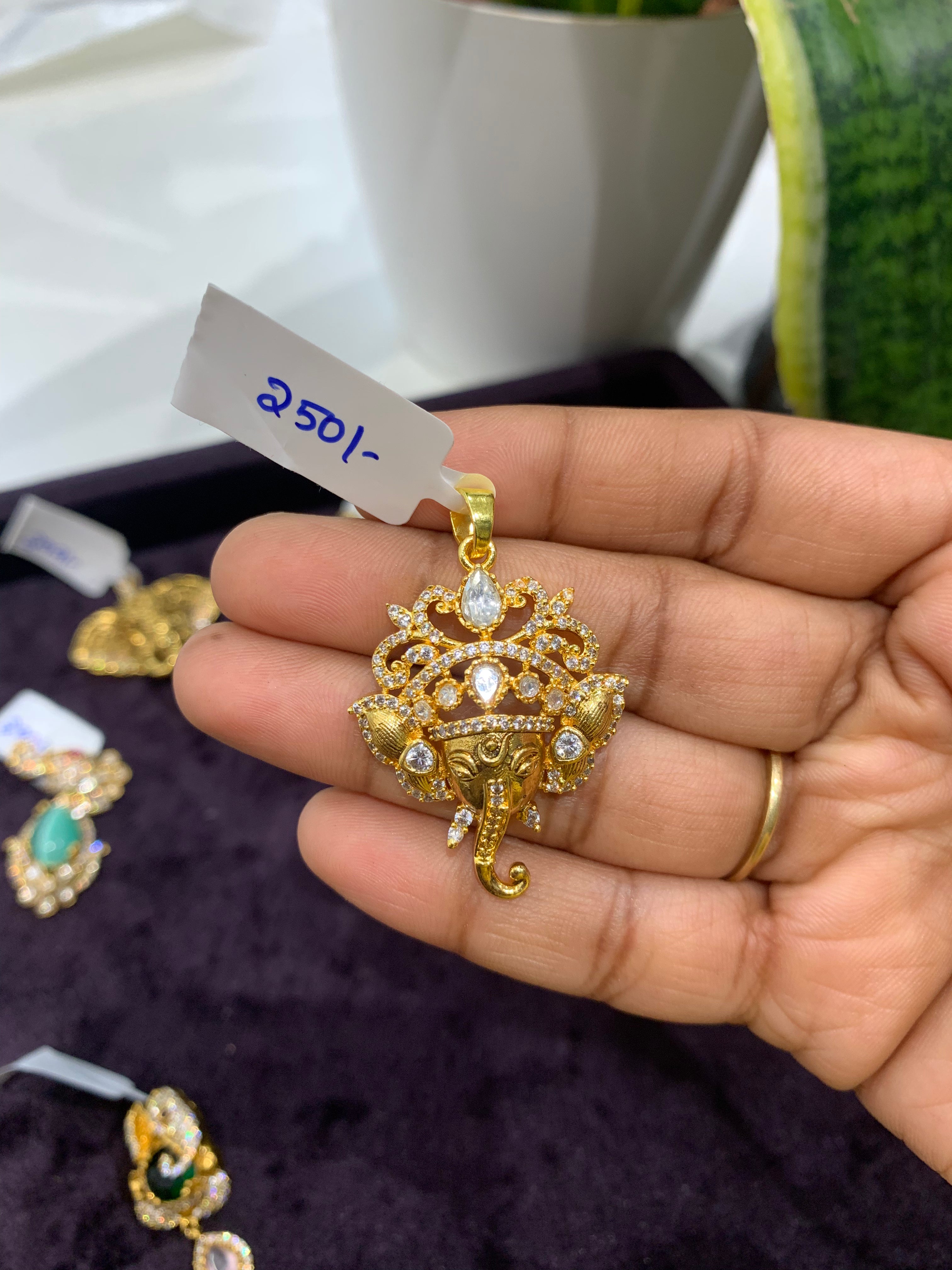 Beautiful Ganesh pendant with CZ stones