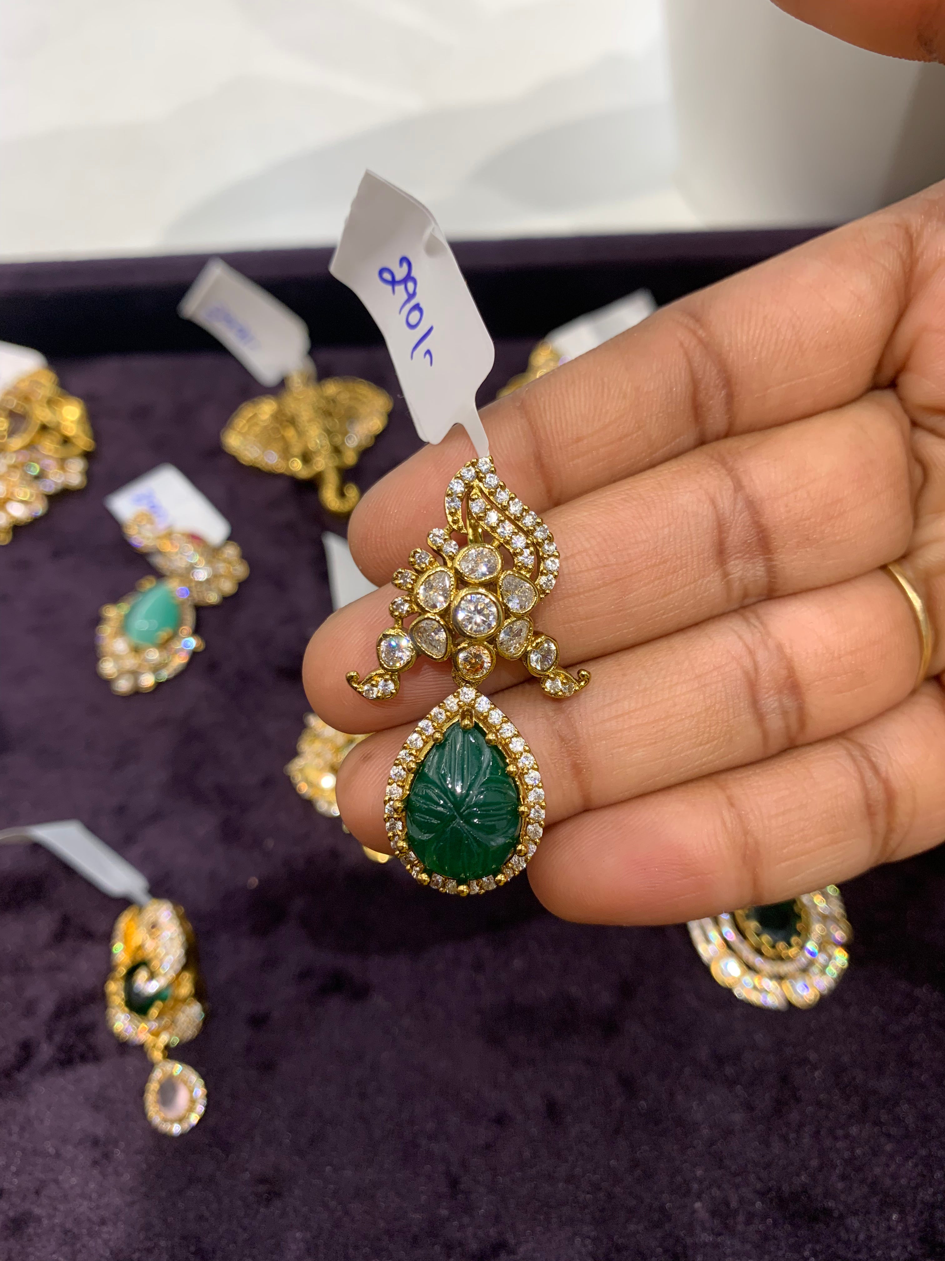 Beautiful green stone pendant with back hook