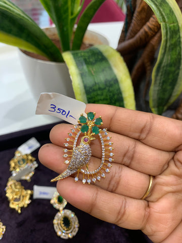Beautiful CZ stones parrot design pendant with back hook
